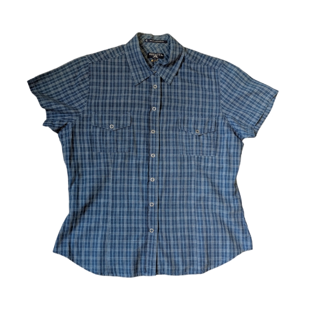 Regatta Women's Short Sleeve Denim Blue Snap Top - Size Large